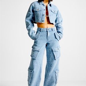 Cropped Denim Jacket & Denim Cargo Matching Set